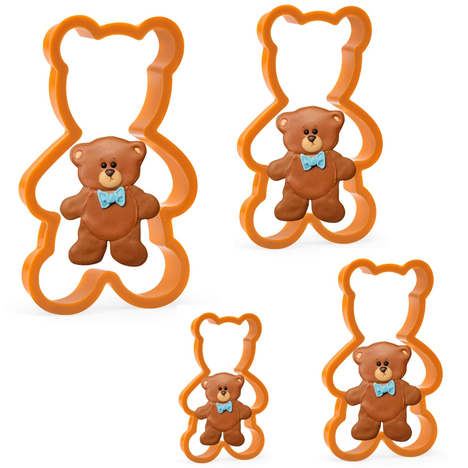 Teddy Bear Cookie Cutter Set - 4 Pieces Teddy Bears Plastic Biscuit Cutter for Kitchen Baking