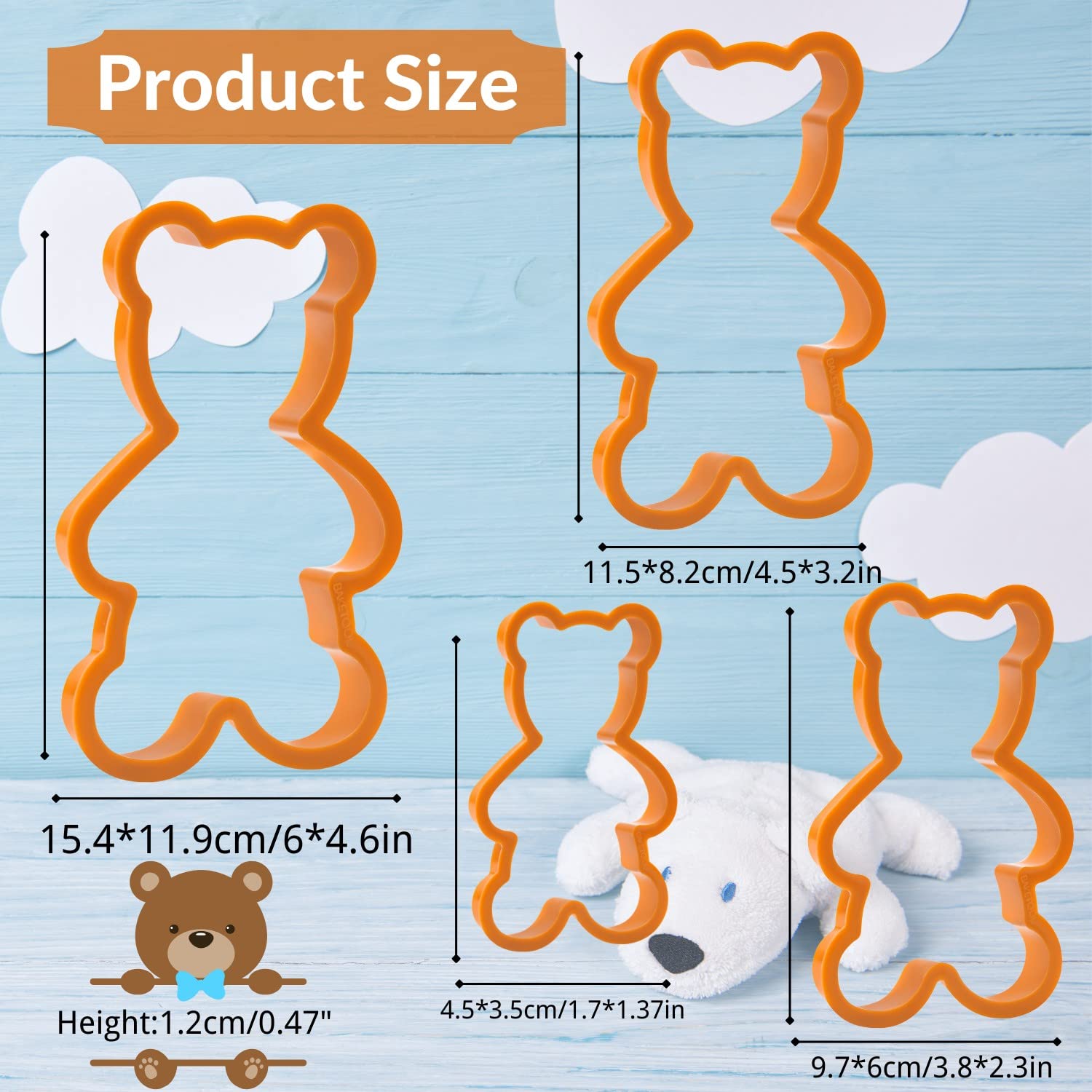 Teddy Bear Cookie Cutter Set - 4 Pieces Teddy Bears Plastic Biscuit Cutter for Kitchen Baking