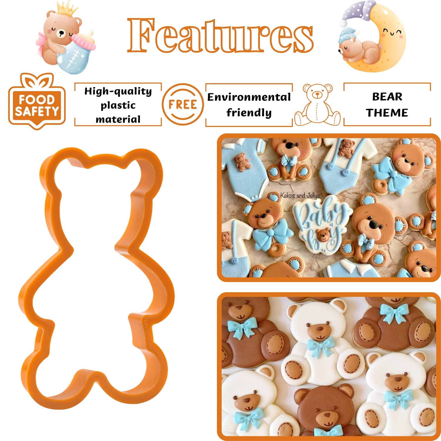 Teddy Bear Cookie Cutter Set - 4 Pieces Teddy Bears Plastic Biscuit Cutter for Kitchen Baking