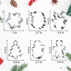 Christmas Cookie Cutters, 6 Pcs Holiday Cookie Cutters Christmas Shapes - Gingerbread Man, Snowflake, Snowman, Christmas Tree, Reindeer, Santa Face for Cookie Baking