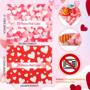 150 Pieces Wax Paper Valentine's Day Food Wrap Paper Heart Sandwich Wrapping Paper Greaseproof Wrapping Paper for Valentine's Day Chocolate Candy Cookies Baking Food Basket Liner Party Supplies