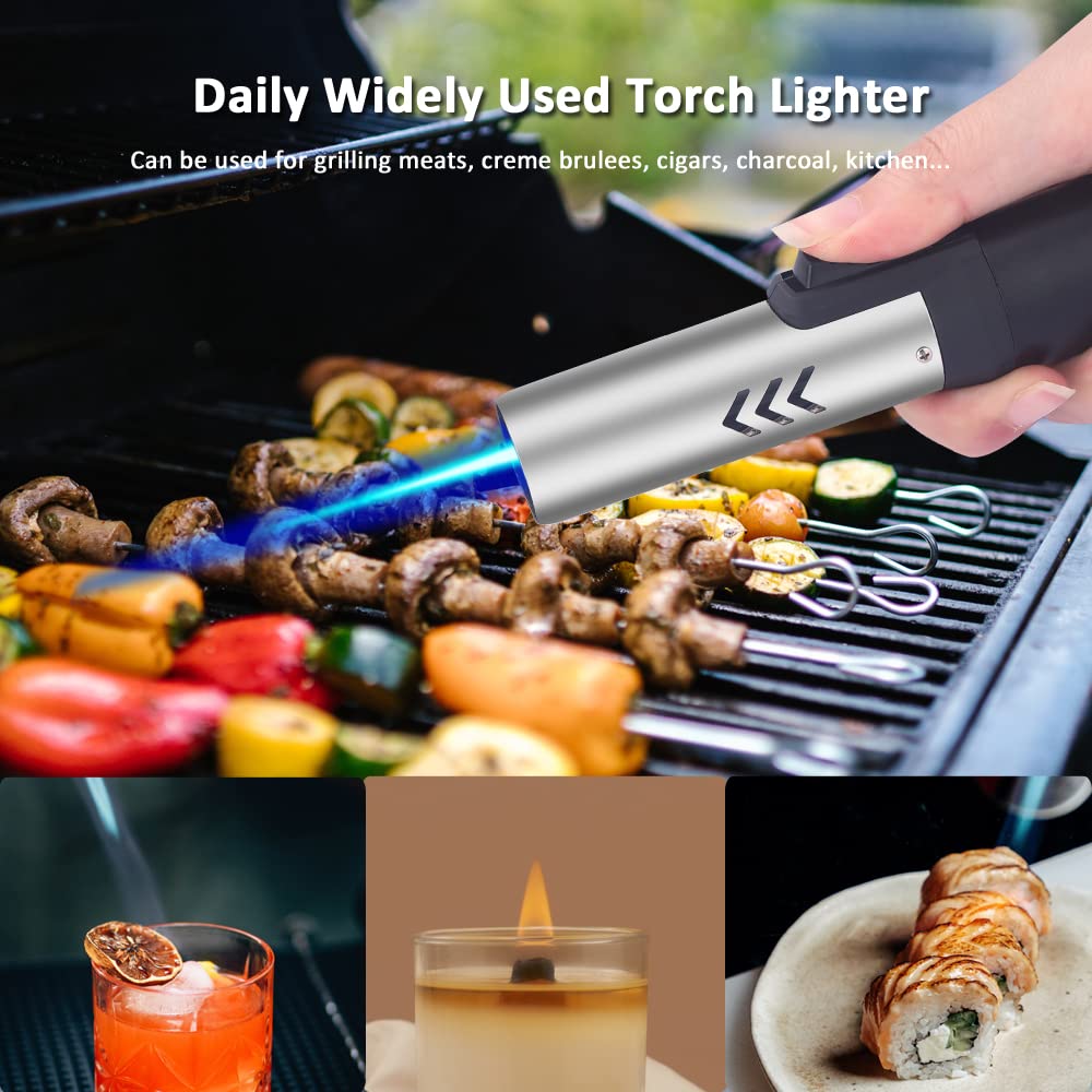 Blow Torch Lighter Outdoor Windproof Lighter Refillable Torch Lighter for cocktail smoker，toast, marshmallows, Creme Brulee, BBQ, and hookah coals (Checker A)