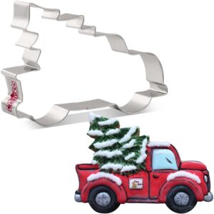 liliao pickup truck with christmas tree cookie cutter - 4.9 x 3.6 inches - stainless steel