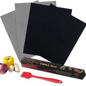 Akblaklsa 4 Pack Non-Stick Oven Liners and Mesh Mats, Reusable Liners for Toaster Oven, 13 × 15.74 inch Grill Mats and Mesh Mats, Oil Brush, Toaster Oven Reusable Mats Set, Heat Resistant Baking Mat