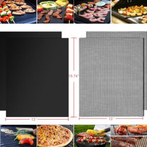 Akblaklsa 4 Pack Non-Stick Oven Liners and Mesh Mats, Reusable Liners for Toaster Oven, 13 × 15.74 inch Grill Mats and Mesh Mats, Oil Brush, Toaster Oven Reusable Mats Set, Heat Resistant Baking Mat