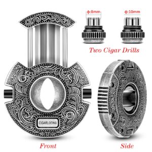 CIGARLOONG Cigar Punch Cutter Bronze Engrave Double Size Drill Cigar Hole Cutter(Silver1)