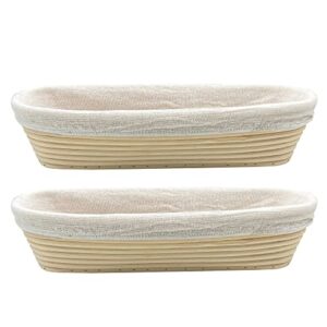 2 pack natural rattan round bread proofing basket for baking (oval 14 inch 2p )