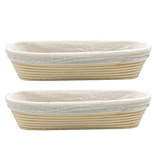 2 Pack Natural Rattan Round Bread Proofing Basket for Baking (Oval 14 Inch 2P )