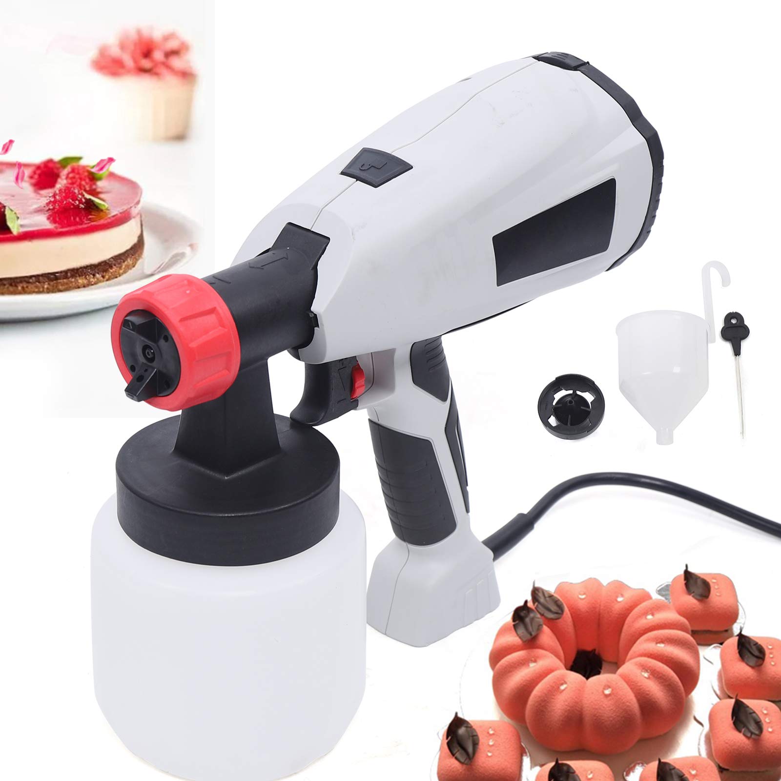 Chocolate Spray Gun Art Craft Decorating Airbrush Pastry Cake Decor Baking Sandblasting Machine for Cakes, Cupcakes, Cookies & Desserts Decoration, with Spray Nozzle and Spool 800ml (110V)