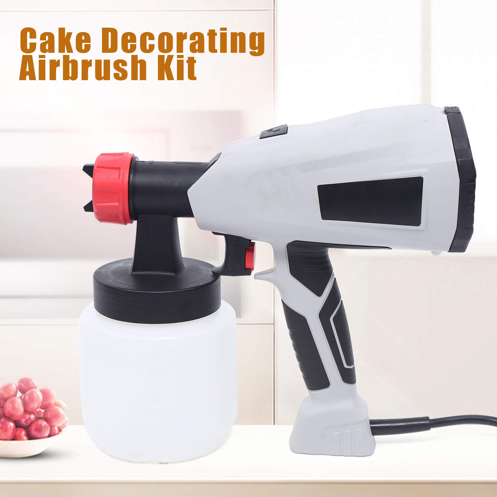 Chocolate Spray Gun Art Craft Decorating Airbrush Pastry Cake Decor Baking Sandblasting Machine for Cakes, Cupcakes, Cookies & Desserts Decoration, with Spray Nozzle and Spool 800ml (110V)