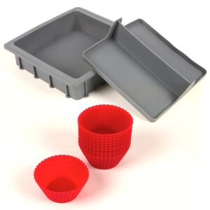 NuWave Silicone Baking Kit with 8x8-inch Baking Pan, Removable Divider Insert & Reusable Cupcake Liners,Gray/Red