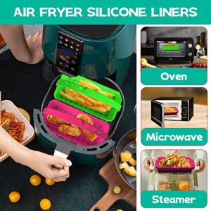 ROVANCHY 4Pcs Air fryer Air fryer liners,Silicone air fryer liners,Circular Silicone air fryer basket Air fryer silicone pot Air fryer silicone baking tray(rectangle, 2PCS GREEN+2PCS PURPLE)