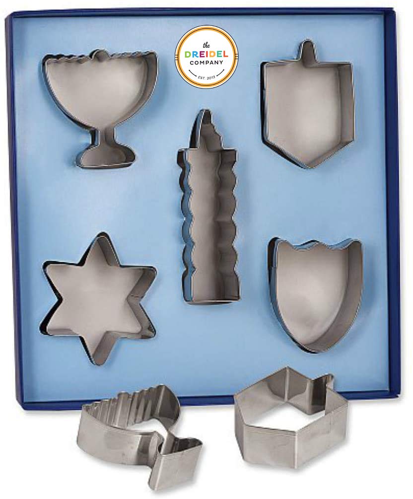 Stainless Steel Hanukkah Cookie Cutters, 5 Hanukkah Menorah, Dreidel, Chanuka Candle, Star, Maccabee Shield Shaped Cookie Cutters