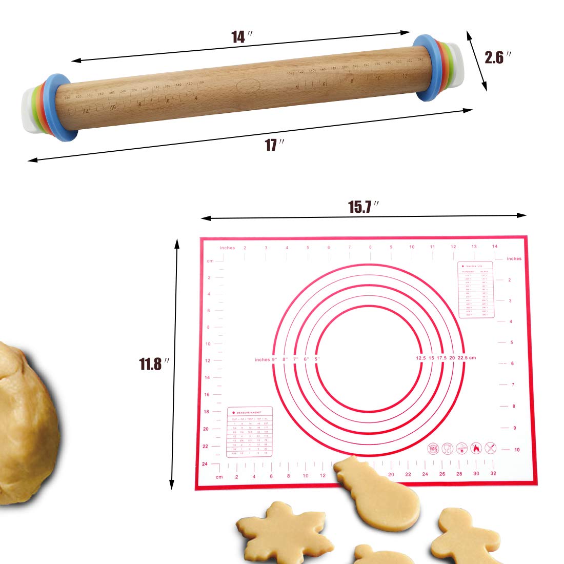 Wood Adjustable Rolling Pin Removable Rings for Baking Bakery Cookies Chapati Fondant Dough Pastry Pizza Pie Wooden Adjustable Rolling Pin By foxwelkin