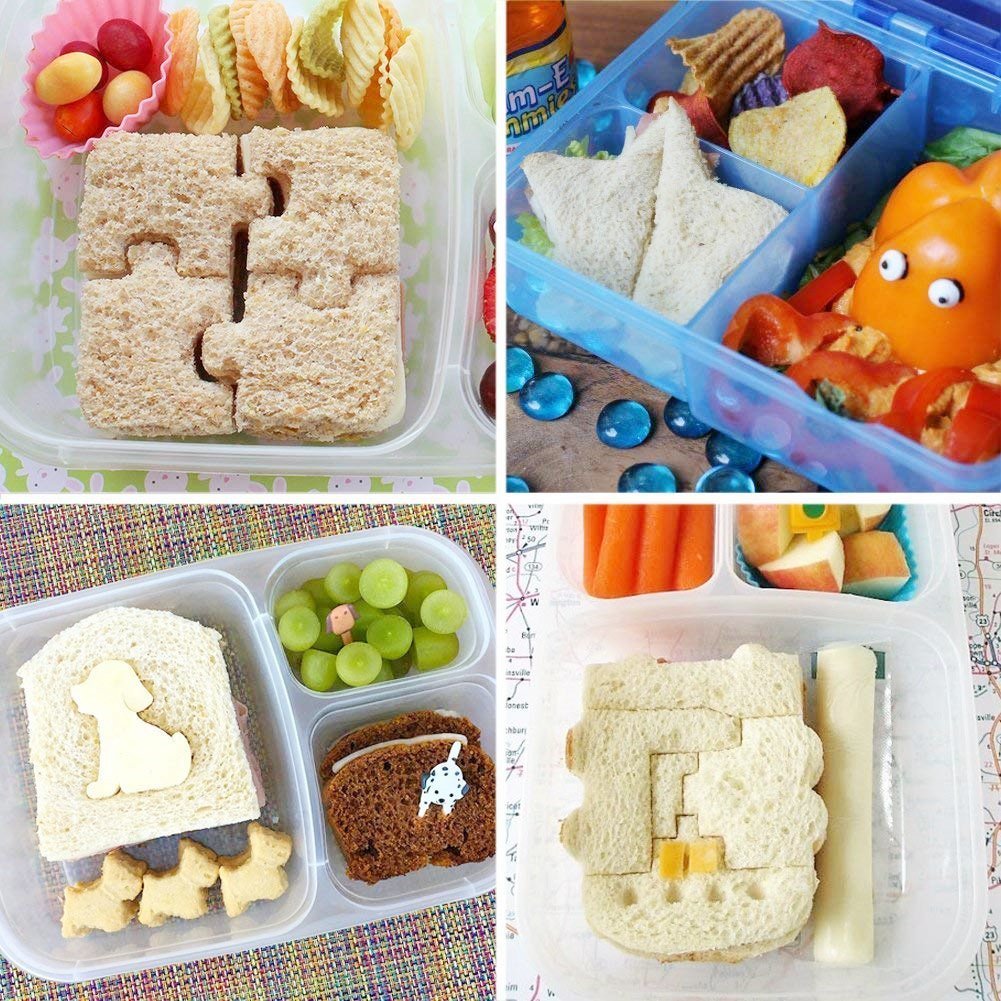 Hofumix 7pcs Sandwich Cutter Bread Cutter Shapes Cookie Cutters Crust Cutters DIY Vegetable Cutters Maker Mould for Kids Cookie with Butterfly, Dinosaur, Dog, Heart, Puzzle, Star, Square