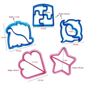 Hofumix 7pcs Sandwich Cutter Bread Cutter Shapes Cookie Cutters Crust Cutters DIY Vegetable Cutters Maker Mould for Kids Cookie with Butterfly, Dinosaur, Dog, Heart, Puzzle, Star, Square
