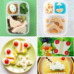 Hofumix 7pcs Sandwich Cutter Bread Cutter Shapes Cookie Cutters Crust Cutters DIY Vegetable Cutters Maker Mould for Kids Cookie with Butterfly, Dinosaur, Dog, Heart, Puzzle, Star, Square