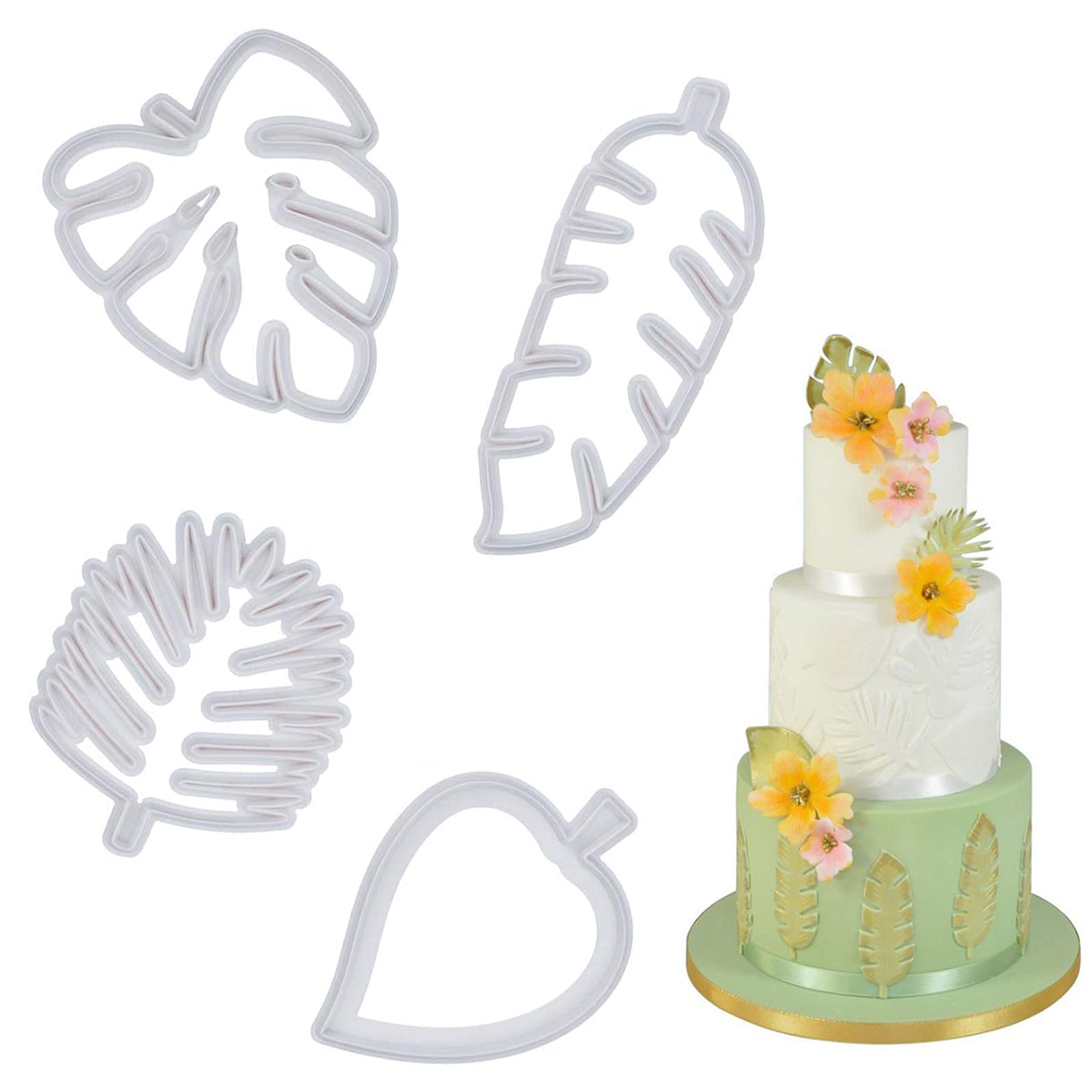 4Pcs Tropical Leaf Cookie Cutter Hawaiian Palm Leaves Fondant Mold for DIY Cake Sugarcraft Candy Fondant Grass Cutter For Gum Paste