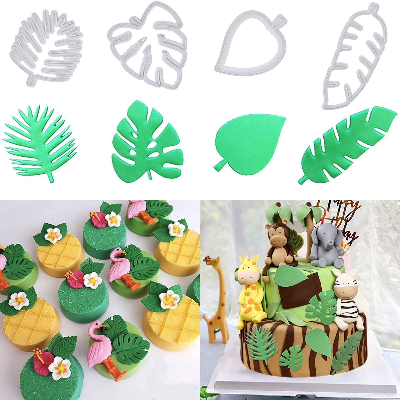 4Pcs Tropical Leaf Cookie Cutter Hawaiian Palm Leaves Fondant Mold for DIY Cake Sugarcraft Candy Fondant Grass Cutter For Gum Paste