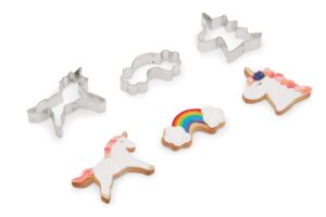 fox run unicorn and rainbow cookie cutters, set of 3, stainless steel