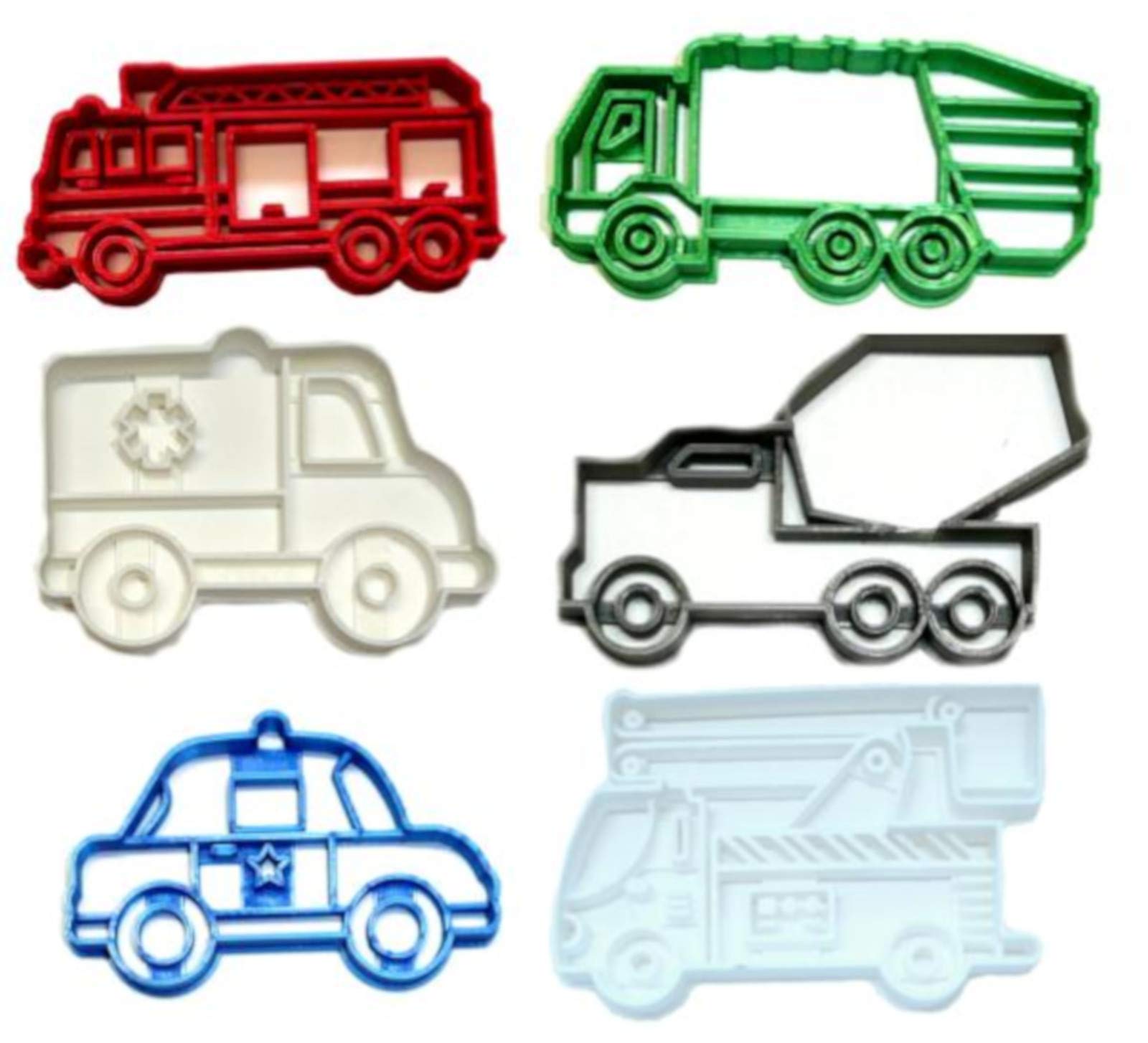 CITY VEHICLES BUCKET TRUCK POLICE CAR AMBULANCE FIRE SET OF 6 COOKIE CUTTERS MADE IN USA PR1258