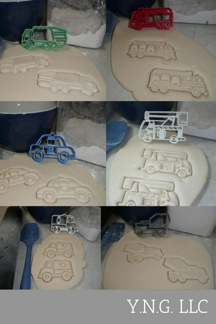 CITY VEHICLES BUCKET TRUCK POLICE CAR AMBULANCE FIRE SET OF 6 COOKIE CUTTERS MADE IN USA PR1258