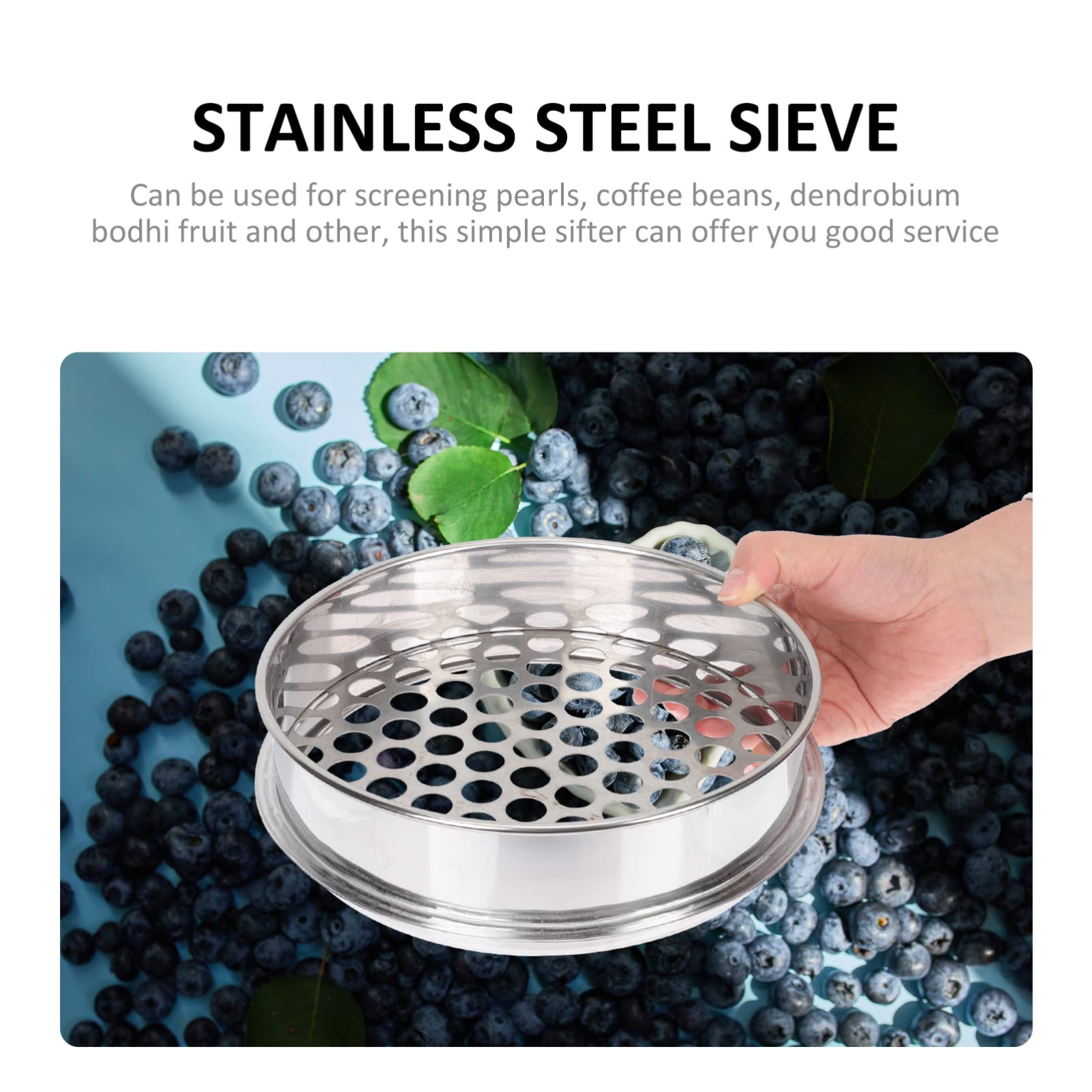 Veemoon Round Hole Sieve Stainless Steel Soil Sieve Kitchen Food Bean Sifter Sand Sifter Sand Sifter Riddle Gardening Mesh Filter Blueberry Sieve for Home Kitchen Garden Use