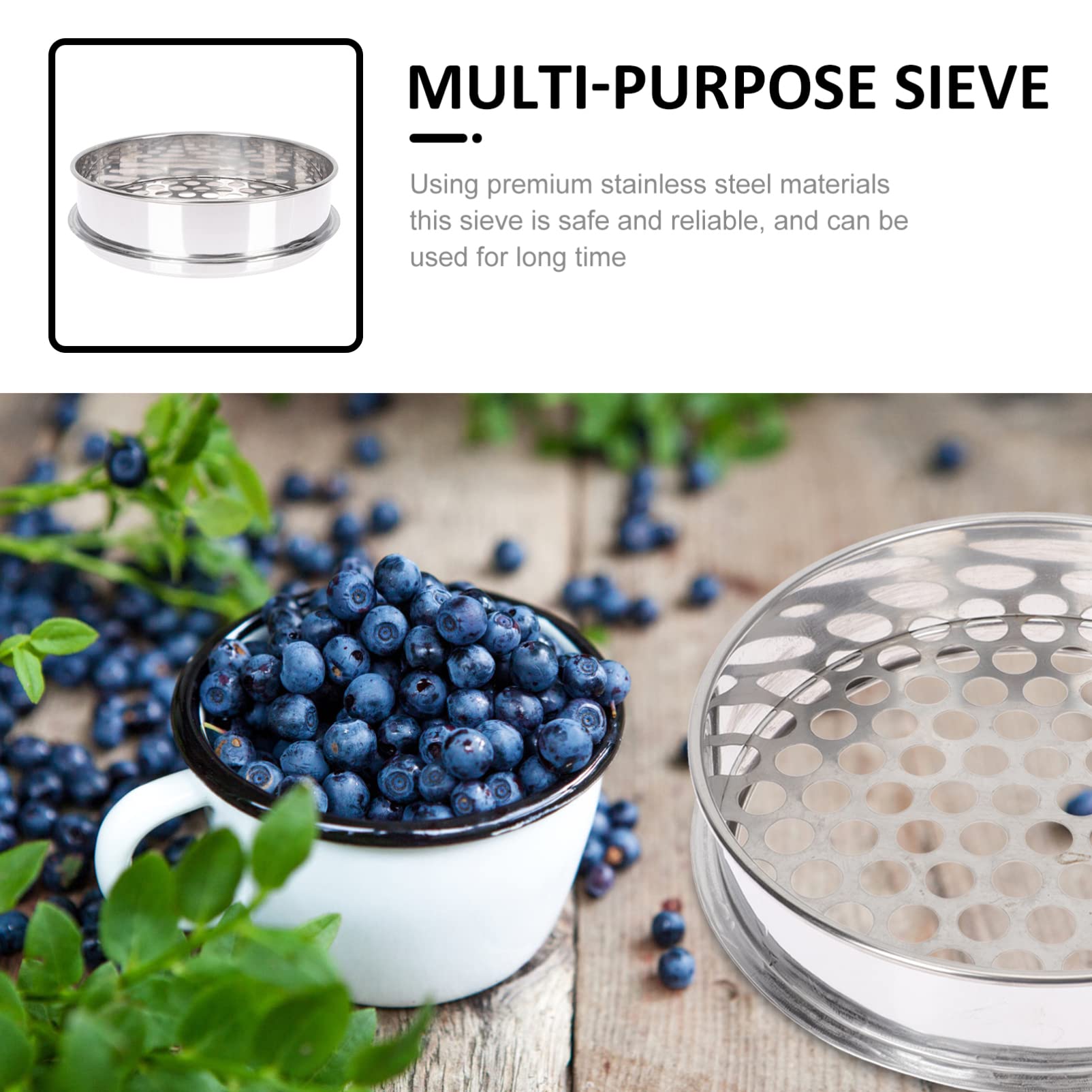 Veemoon Round Hole Sieve Stainless Steel Soil Sieve Kitchen Food Bean Sifter Sand Sifter Sand Sifter Riddle Gardening Mesh Filter Blueberry Sieve for Home Kitchen Garden Use