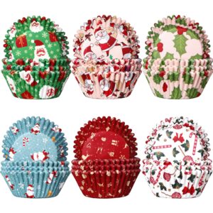 600 pieces christmas cupcake wrappers, candy santa claus cupcake liners, snowman cupcake cups, xmas colorful paper baking cups for cake candy make baking supplies, 6 styles(classic styles)