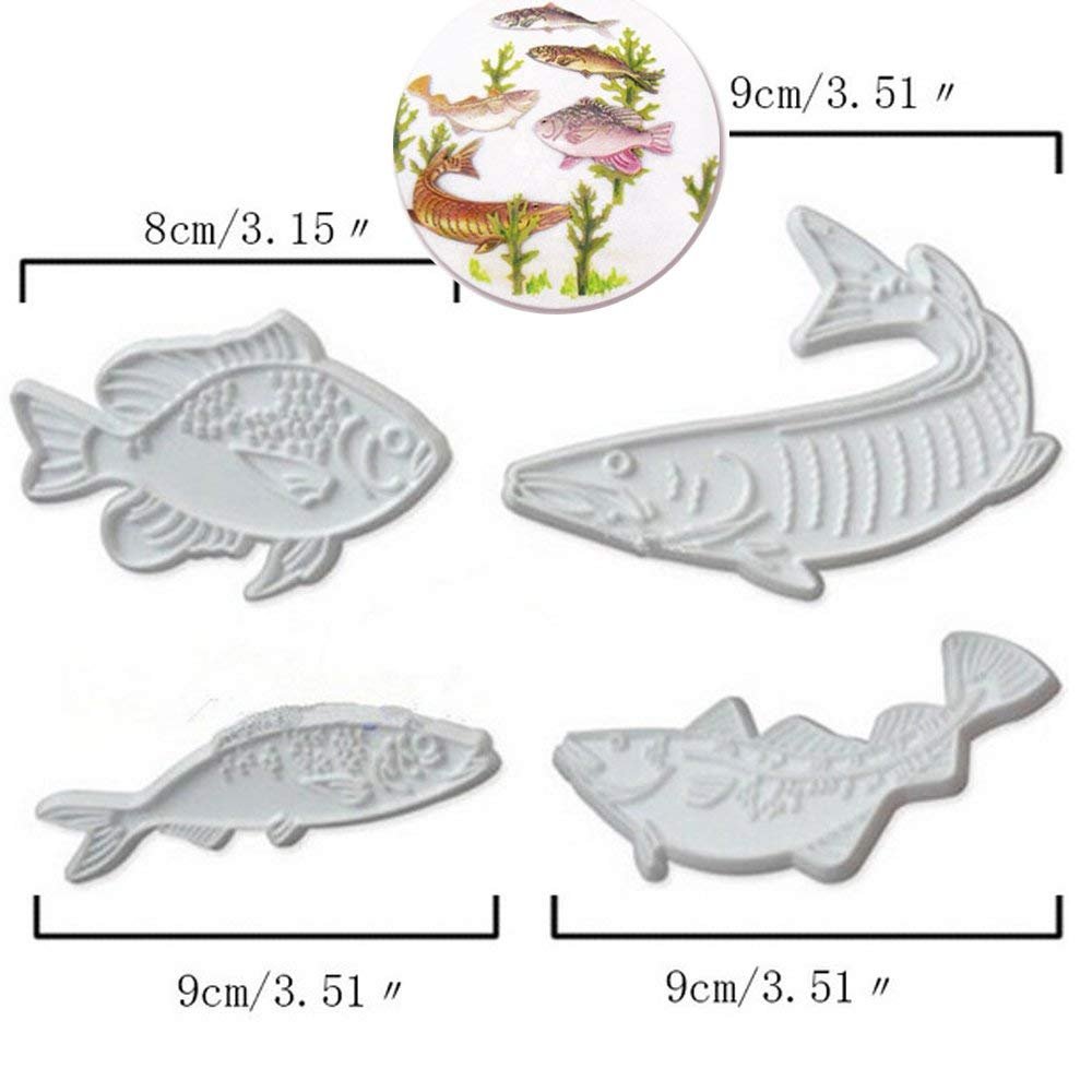 Anyana 4pcs set Fish Plastic Cookie impression Cutter Cake decorating fondant Mold Tool Sugar Paste Baking Mould stamps Pastry