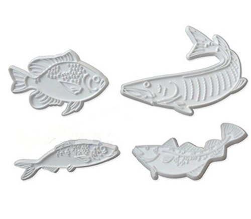 Anyana 4pcs set Fish Plastic Cookie impression Cutter Cake decorating fondant Mold Tool Sugar Paste Baking Mould stamps Pastry