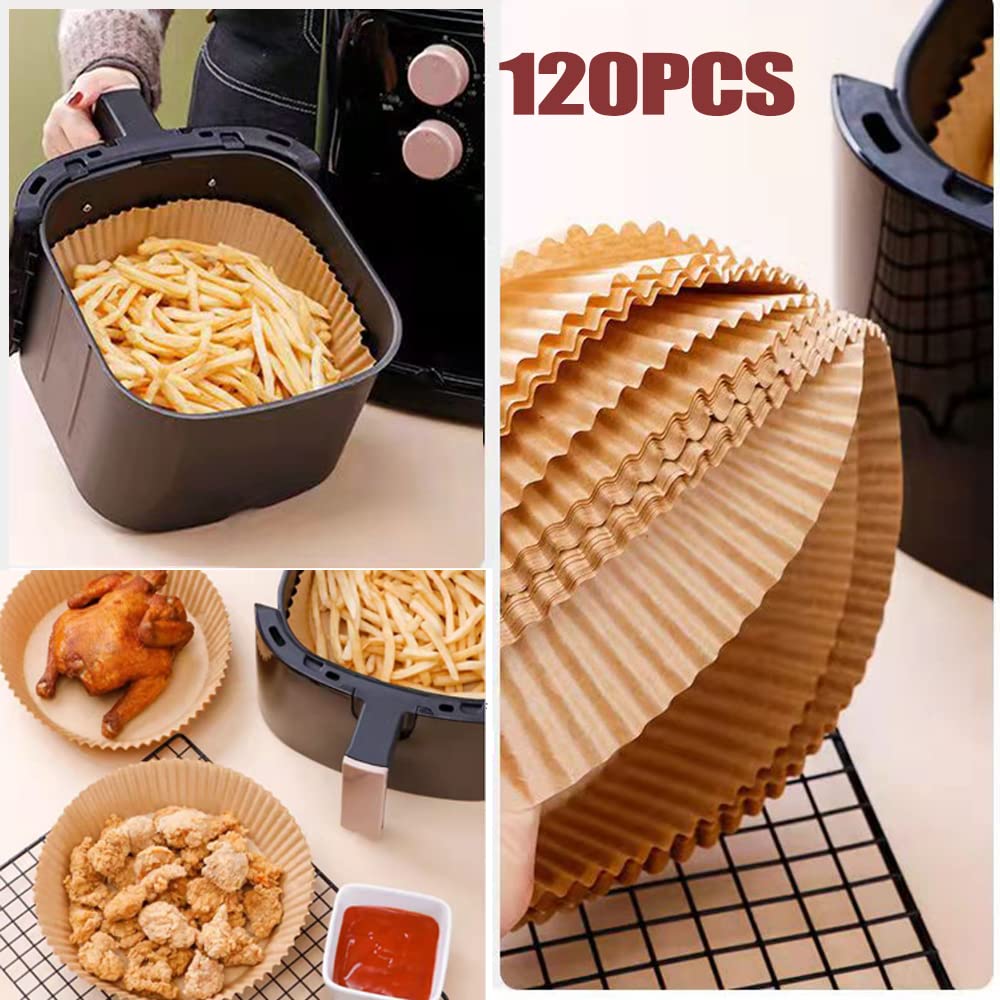 120pcs Air Fryer Disposable Paper Liners,6.3inch FDA Certificate Air Fryer paper ,Oil-proof Non-stick Air Fryer Parchment Paper Liners Round,Baking Cooking Unbleached Paper Liner.