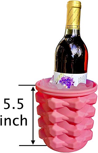 The Ultimate Mini Ice Cube Maker Pink Silicone Bucket Ice Mold and Storage Bin, Portable 2 in 1 Ice Cube Maker, Small Ice Container Makes Frozen Ice Cubes, Craft Ice, Closed Ice Cube Tray, Round