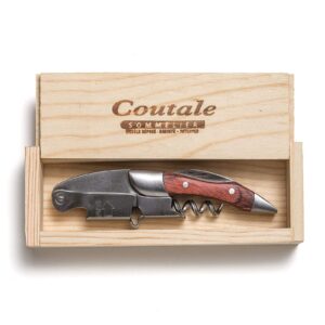prestige waiters corkscrew by coutale sommelier - rosewood - handmade and sustainable pinewood crate - french patented spring-loaded double lever wine bottle opener for bartenders and gifts