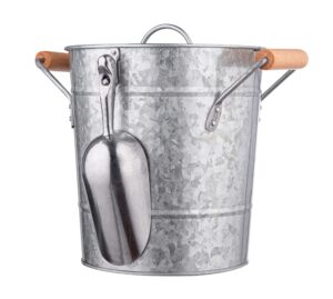 royalty art vintage ice bucket with lid, scoop, and carry handles for parties, backyard barbecues, picnics, and camping, heavy duty galvanized steel for outdoor bar use