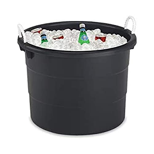 Homz 18 Gallon Plastic Multipurpose Utility Storage Bucket Tub with Strong Rope Handles for Indoor and Outdoor Use, Black, (2 Pack)