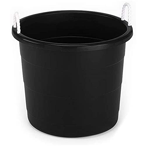 Homz 18 Gallon Plastic Multipurpose Utility Storage Bucket Tub with Strong Rope Handles for Indoor and Outdoor Use, Black, (2 Pack)
