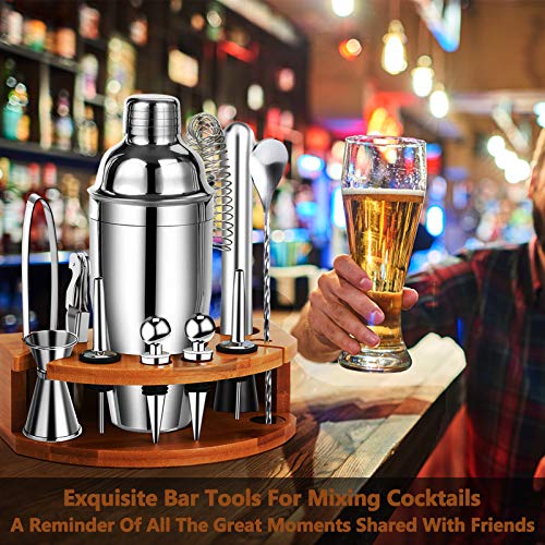 BestGK Bartender Kit Cocktail Shaker Set, Perfect Home Bartending Kit with Stylish Stand, 25oz Stainless Steel Martini Shaker with Cocktail Recipes Booklet