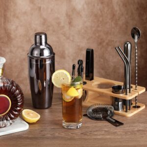 15 Piece Bar Set Cocktail Shaker Set,Bartender kit with Stand,Black Bar Kit for Drink Mixing