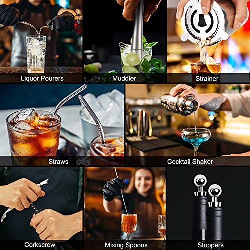 Cocktail Shaker Set Bartender Kit - 17 Pcs Bar Set with Bamboo Stand, Premium Stainless Steel Bar Tool Set, Home Bar Martini Shaker Set for Drinking Lovers