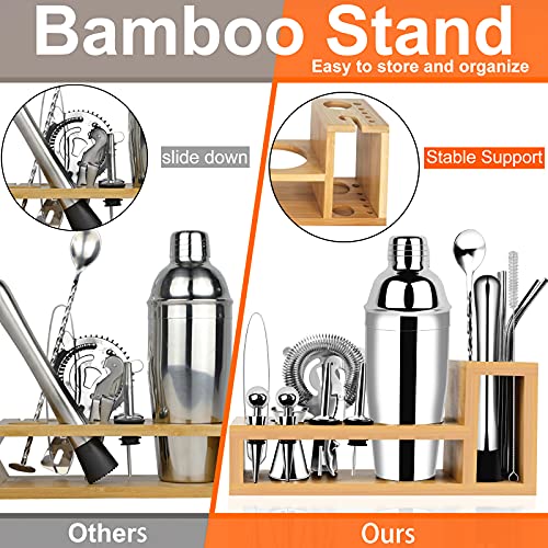 Cocktail Shaker Set Bartender Kit - 17 Pcs Bar Set with Bamboo Stand, Premium Stainless Steel Bar Tool Set, Home Bar Martini Shaker Set for Drinking Lovers