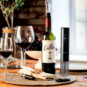 Meridia Electric Wine Opener Set with Charger - Automatic Rechargeable Bottle Corkscrew - Foil Cutter, Aerator Pourer, Vacuum Wine Stopper - Housewarming, Father’s Day & Birthday Gift