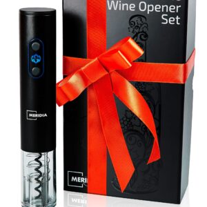 Meridia Electric Wine Opener Set with Charger - Automatic Rechargeable Bottle Corkscrew - Foil Cutter, Aerator Pourer, Vacuum Wine Stopper - Housewarming, Father’s Day & Birthday Gift