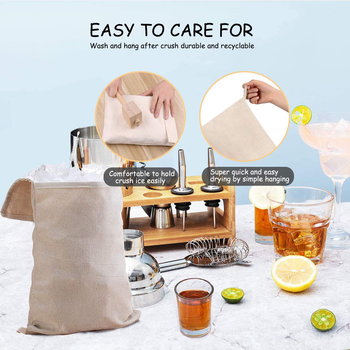 Lewis Bag Canvas Ice Bag Crushed Ice Bag Reusable Canvas Bag for Crushed Ice Dried Ice (2pcs)