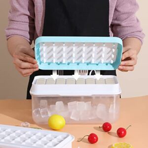 silicone ice cube tray with lid and bin for freezer, easy release & stackable, bpa free, small ice cube tray mold making 64 pieces for cocktails, whiskey, chocolate tea coffee