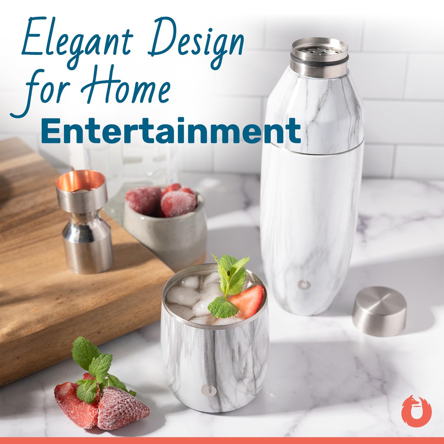 SNOWFOX C90024-01 Premium Vacuum Insulated Stainless Steel Cocktail Shaker - Home Bar Accessories - Elegant Drink Mixer - Leak-Proof Lid With Jigger & Built-In Strainer - 22oz.