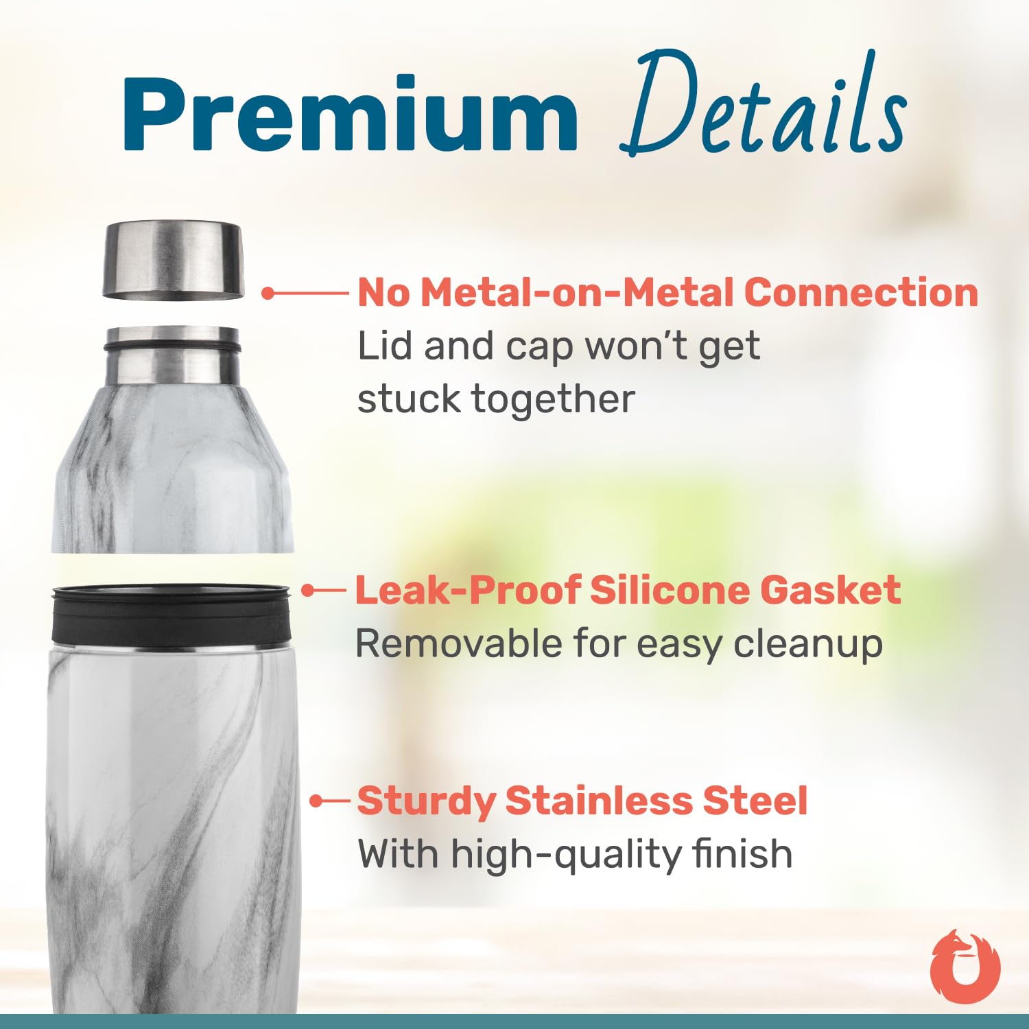 SNOWFOX C90024-01 Premium Vacuum Insulated Stainless Steel Cocktail Shaker - Home Bar Accessories - Elegant Drink Mixer - Leak-Proof Lid With Jigger & Built-In Strainer - 22oz.