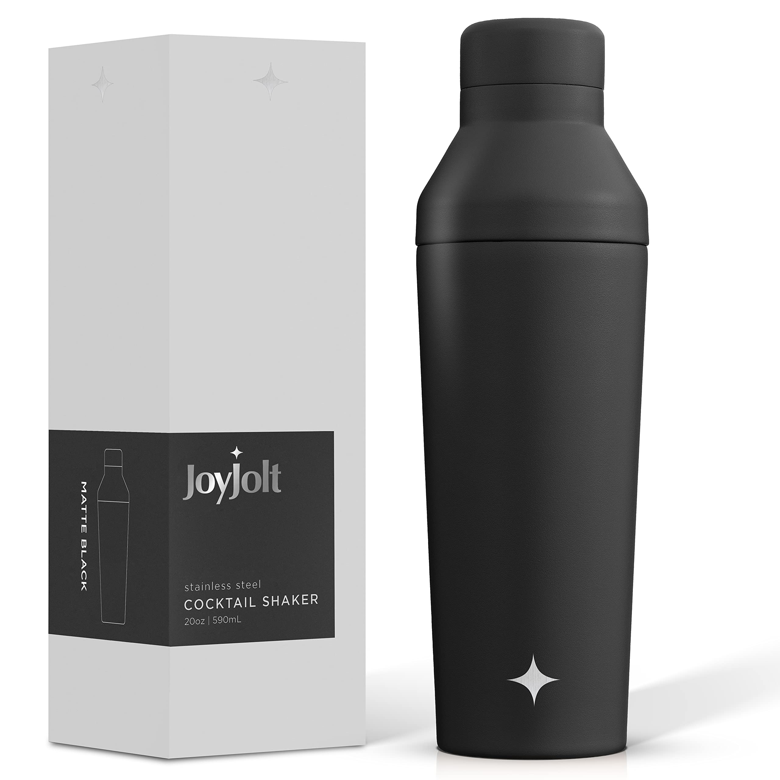 JoyJolt Triple Insulated Cocktail/Protein Shaker Bottle. 20oz Shaker Cup with Alcohol Measure Lid and Jigger Cap. 12hr Ice Cold Shaker Bottles for Protein Mixes, Shake or Smoothie Cups, Metal Mixer