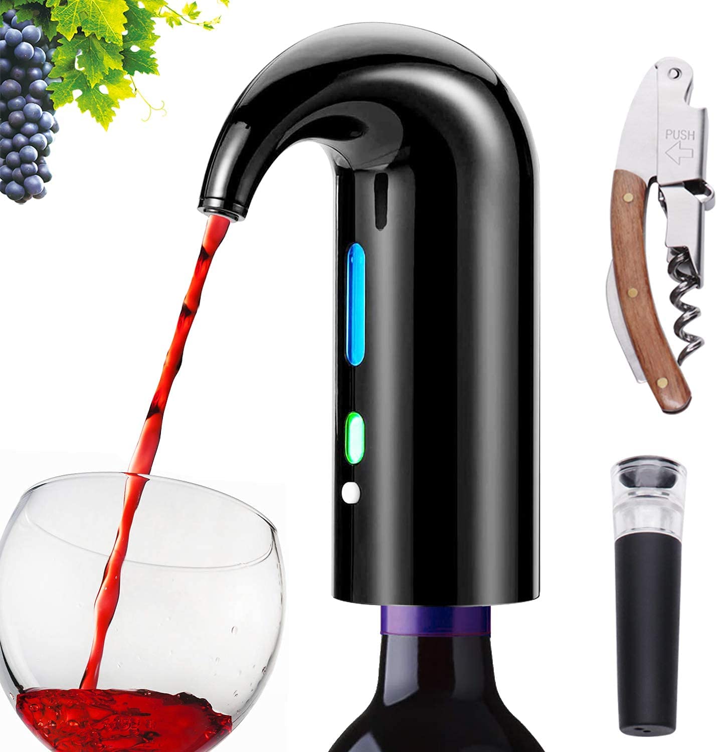 Electric Wine Aerator Pourer, Portable One-Touch Wine Decanter and Wine Dispenser Pump for Red and White Wine Multi-Smart Automatic Wine Oxidizer Dispenser USB Rechargeable Spout Pourer