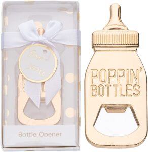 50pcs baby bottle openers for baby shower favors,gifts,decorations,or souvenirs for guests with gift box,popping design for boy or girl